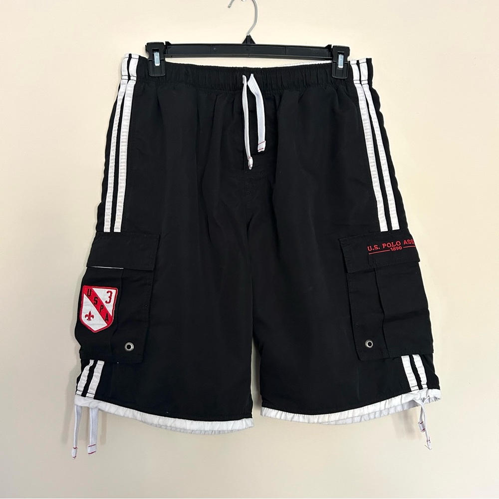 U.S. Polo Assn. Men’s Black Athletic Cargo Shorts with Relaxed Fit
